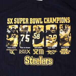 NFL Pittsburgh Steelers 5X Super Bowl Champions Black 100% Cotton TShirt Size XL
